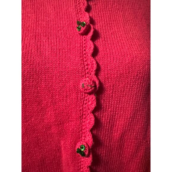 Tiara International Pink Oversized Floral & Embroidered Knit Cardigan Size Small - Picture 6 of 8